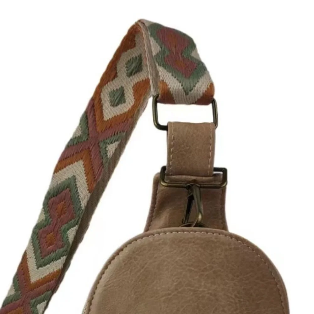 Vegan Leather Crossbody Sling Bag Shoulder Purse Convertible Wide Guitar Strap